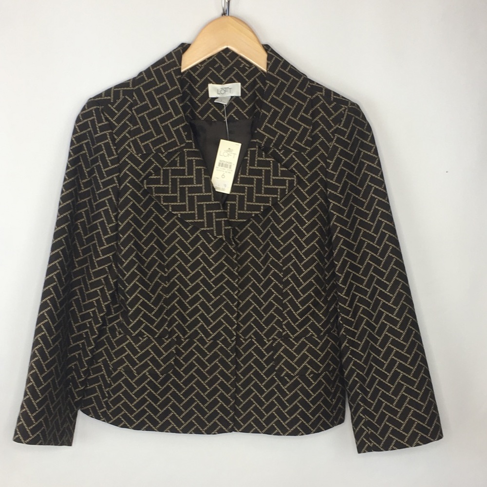 LOFT Brown Tan Plaid Blazer Hip Length